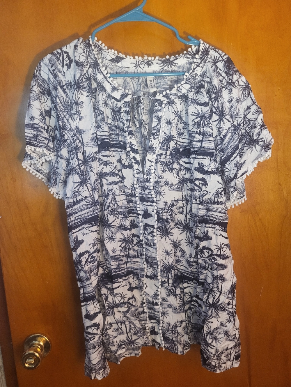 Torrid Belle Isle Black & White Palm Print Peasant Blouse